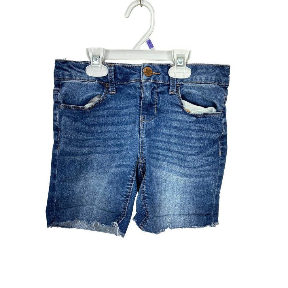 SO Girls Denim Cutoff Shorts Medium Wash Blue Frayed Hem Size 12